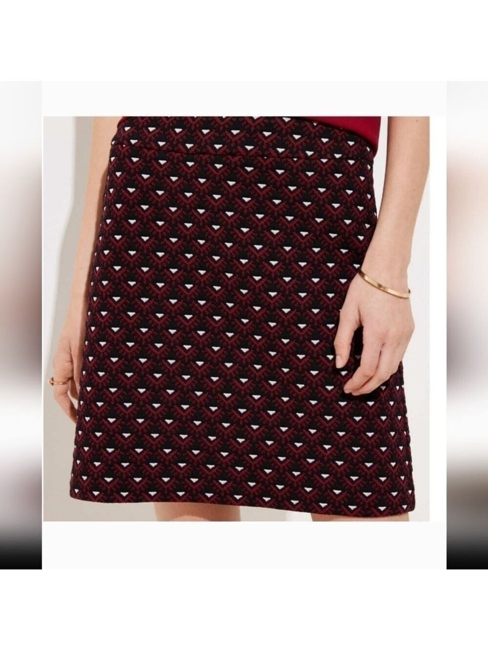 LOFT Red and Black Embellished A-Line Mini Skirt jacquard Sz: 8 cotton 465186
